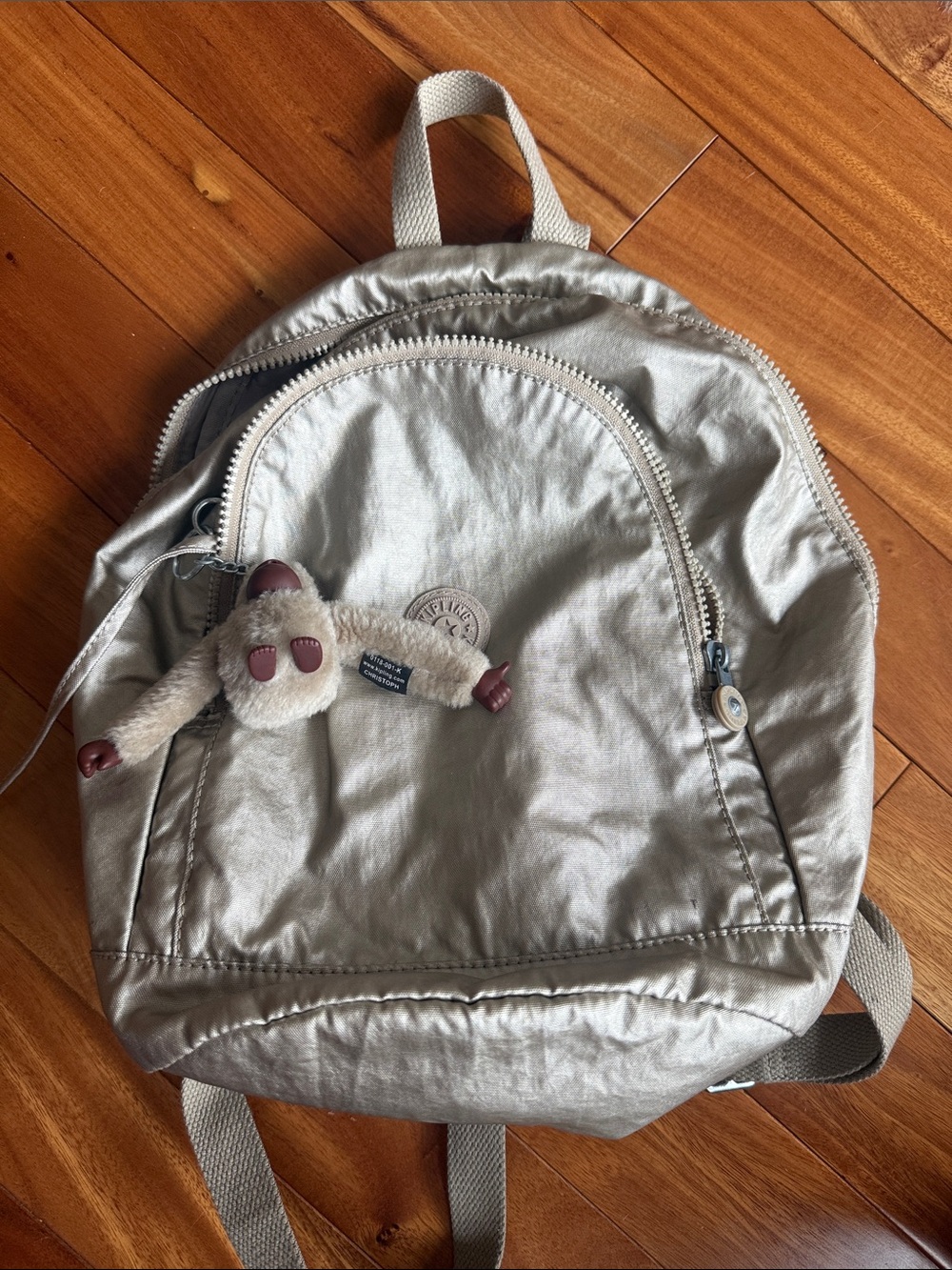 Kipling Metallic gold Mini Backpack with Monkey Keychain